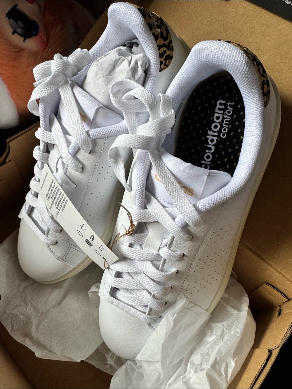 adidas White Women's Sneakers with Leopard Heel Accent